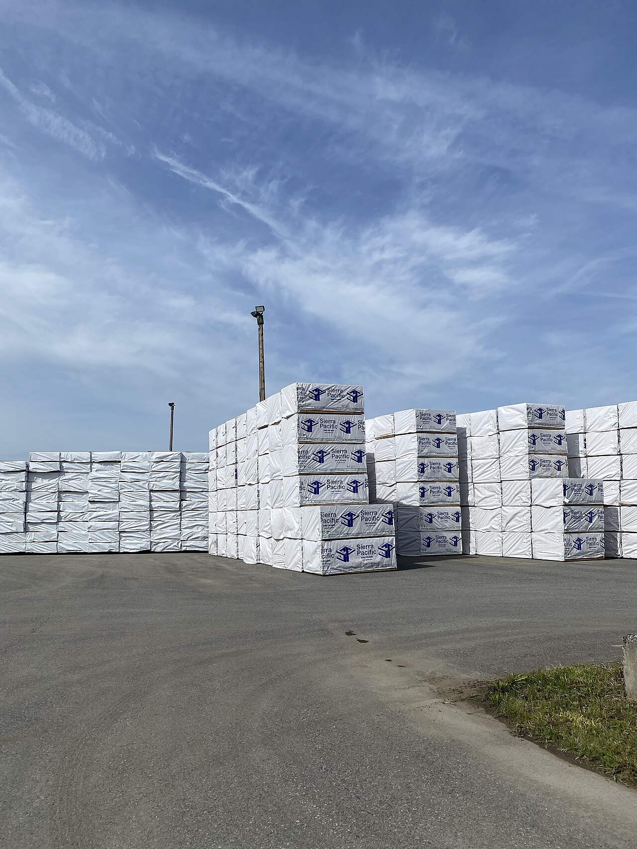 Finished lumber stacked at the Idaho Forest Group mill in Athol, Idaho.