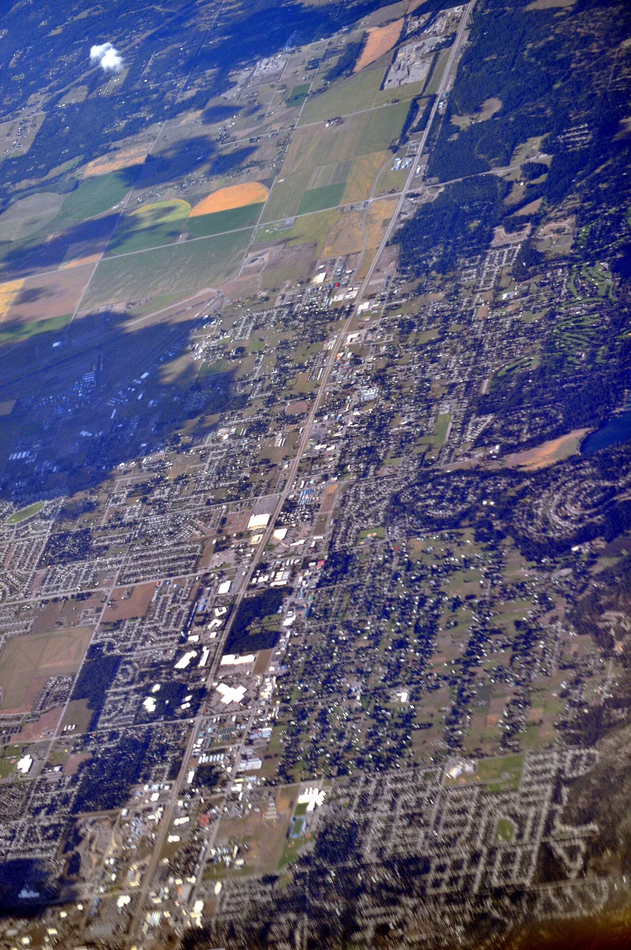 Aerial view including the cities of Dalton Gardens, Hayden and Hayden Lake in North Idaho; Hayden Lake itself is not visible.