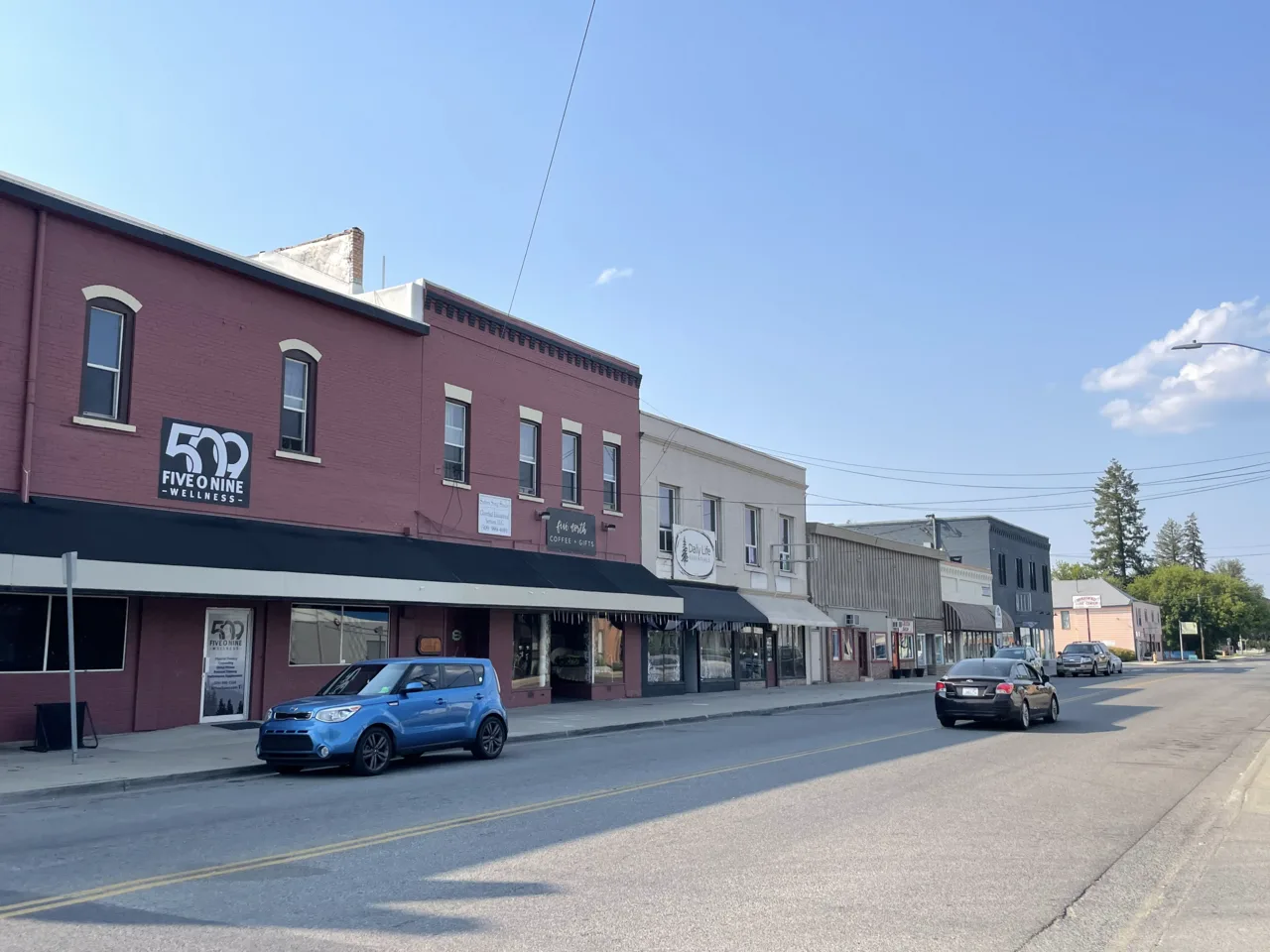 Downtown Deer Park buildings along Main Street north of Crawford Street.
