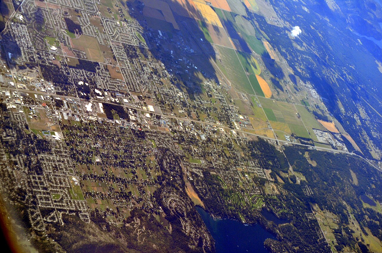 Aerial view of Hayden Lake, the city of Hayden Lake, and neighboring Hayden and Dalton Gardens, Idaho.