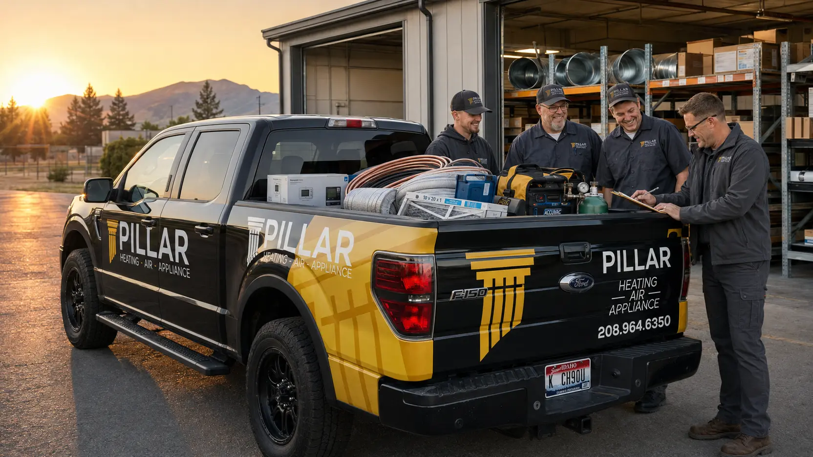 Pillar technicians preparing the branded service truck for the day